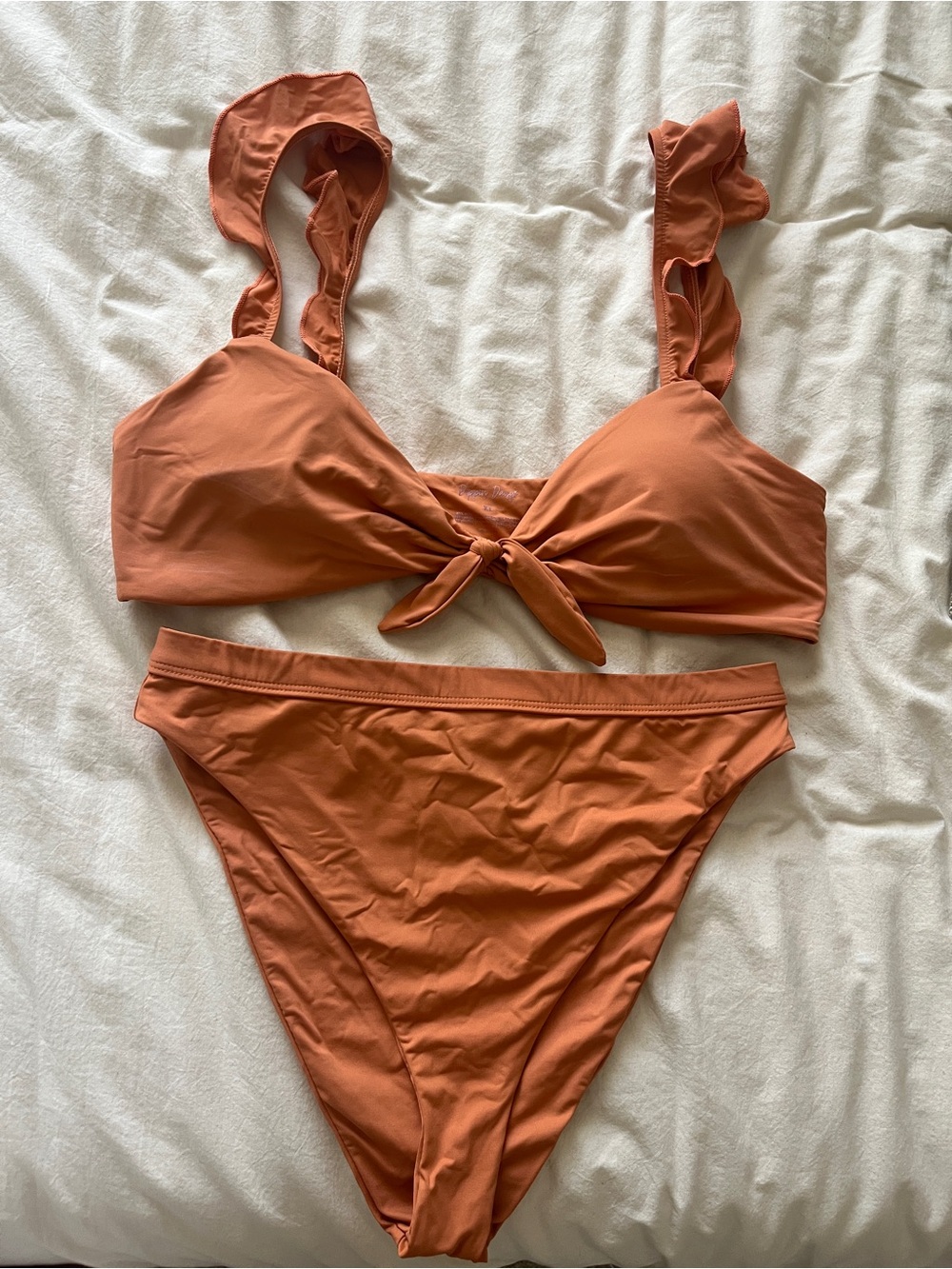 Dippin' Daisy's Rust Orange Tie-Front Ruffle Strap Bikini